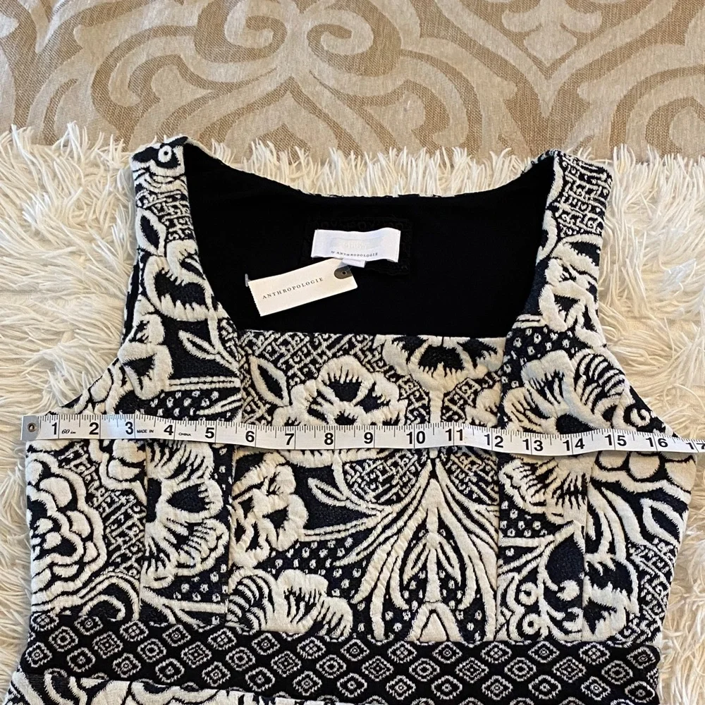 Anthropologie Black Ivory Jacquard Dress Size S Structured Fit & Flare NWT - Picture 8 of 13